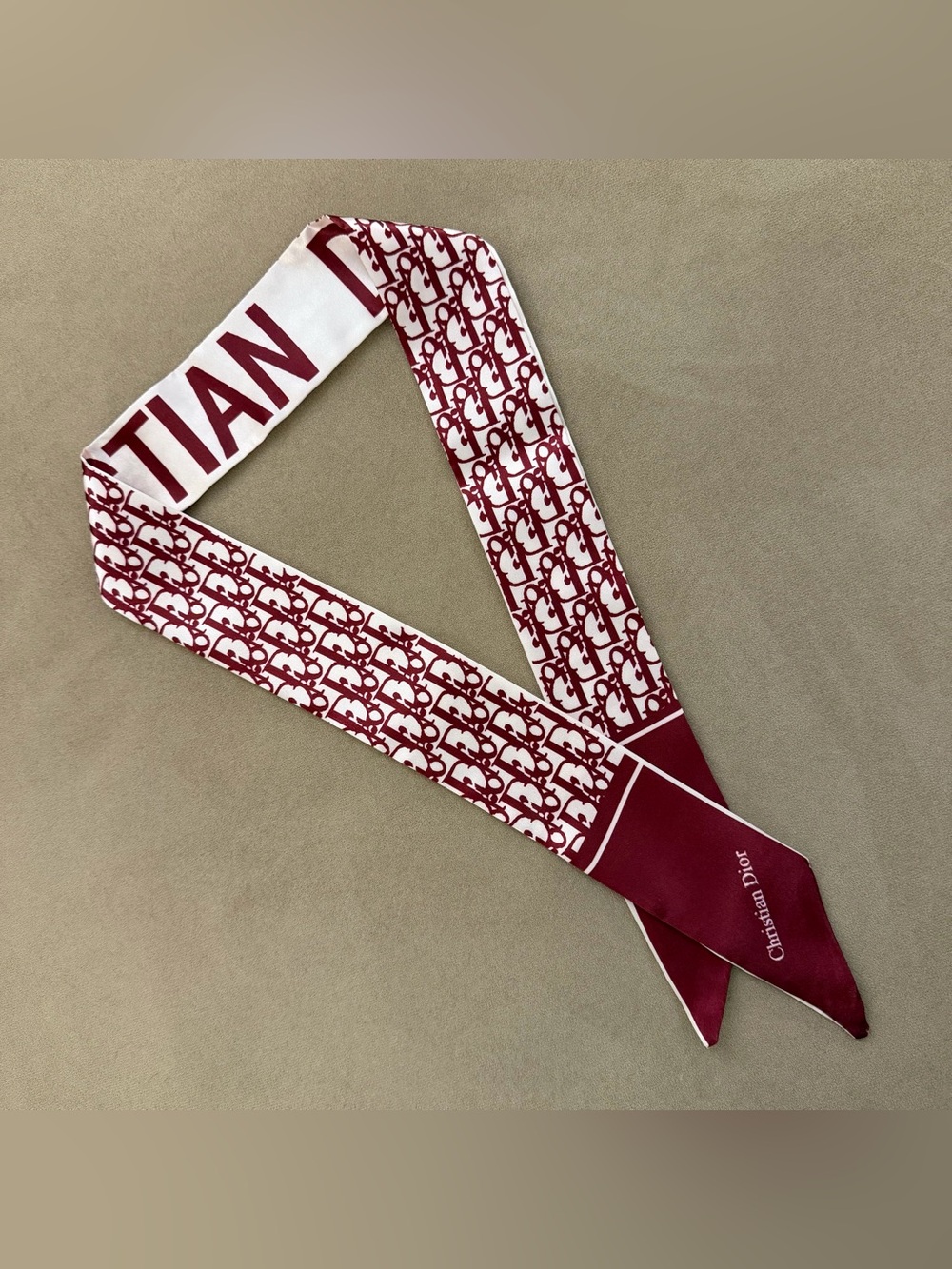 *D*I*O*R* Monogram Print Twilly Bandeau Wrap Scarf - Shiny Wine - Picture 3 of 10